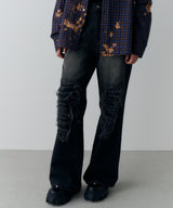 AIVER オーバーダイフレアダメージデニム