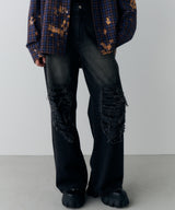 AIVER オーバーダイフレアダメージデニム