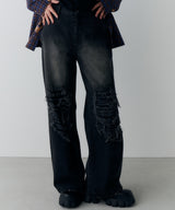 AIVER オーバーダイフレアダメージデニム