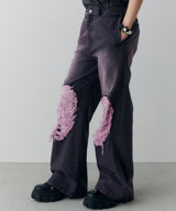 AIVER オーバーダイフレアダメージデニム