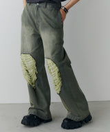 AIVER オーバーダイフレアダメージデニム