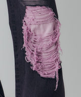 AIVER オーバーダイフレアダメージデニム