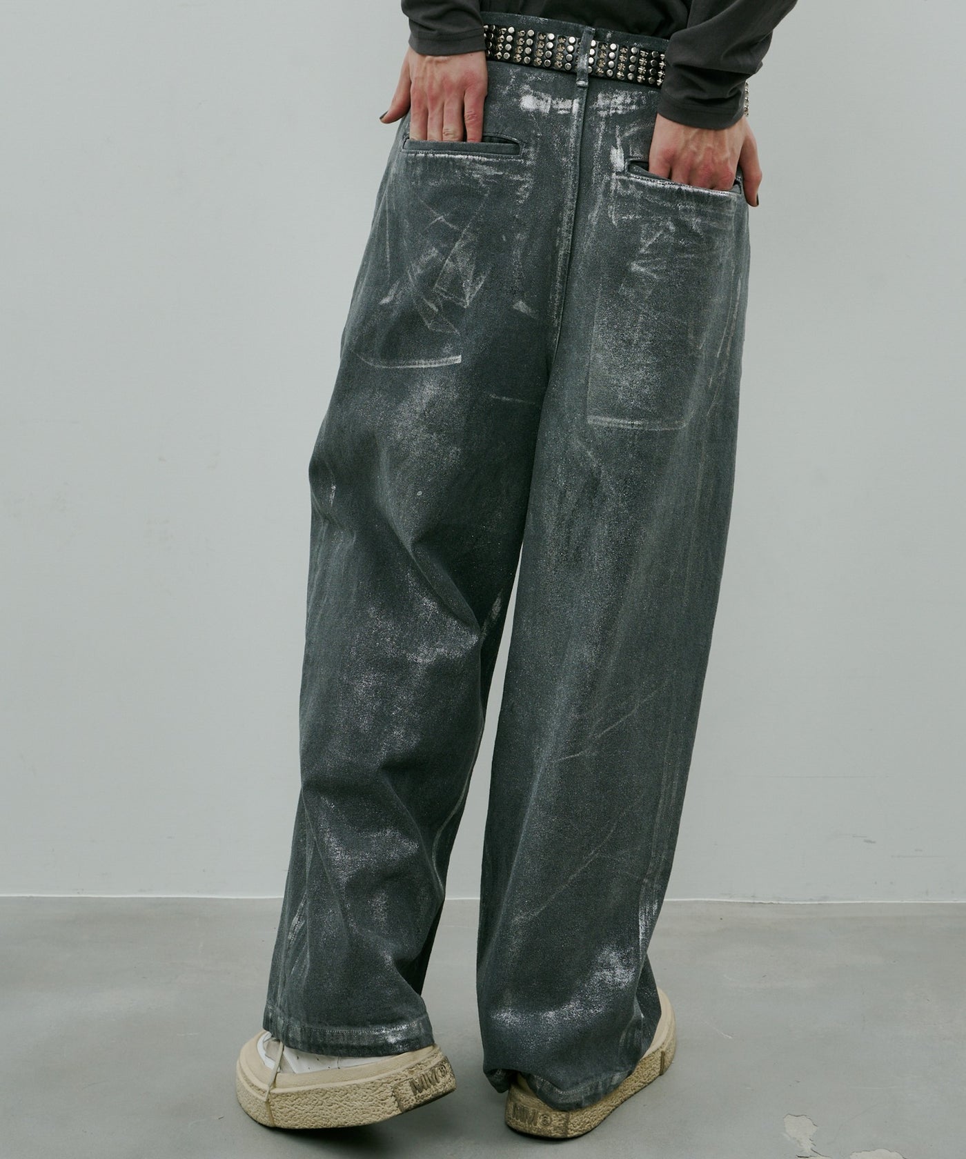 【Aelfric Eden】 ダメージ加工ウォッシュ加工バギージーンズ ダメージ バギー デニムパンツ ワイドパンツ ウォッシュ加工