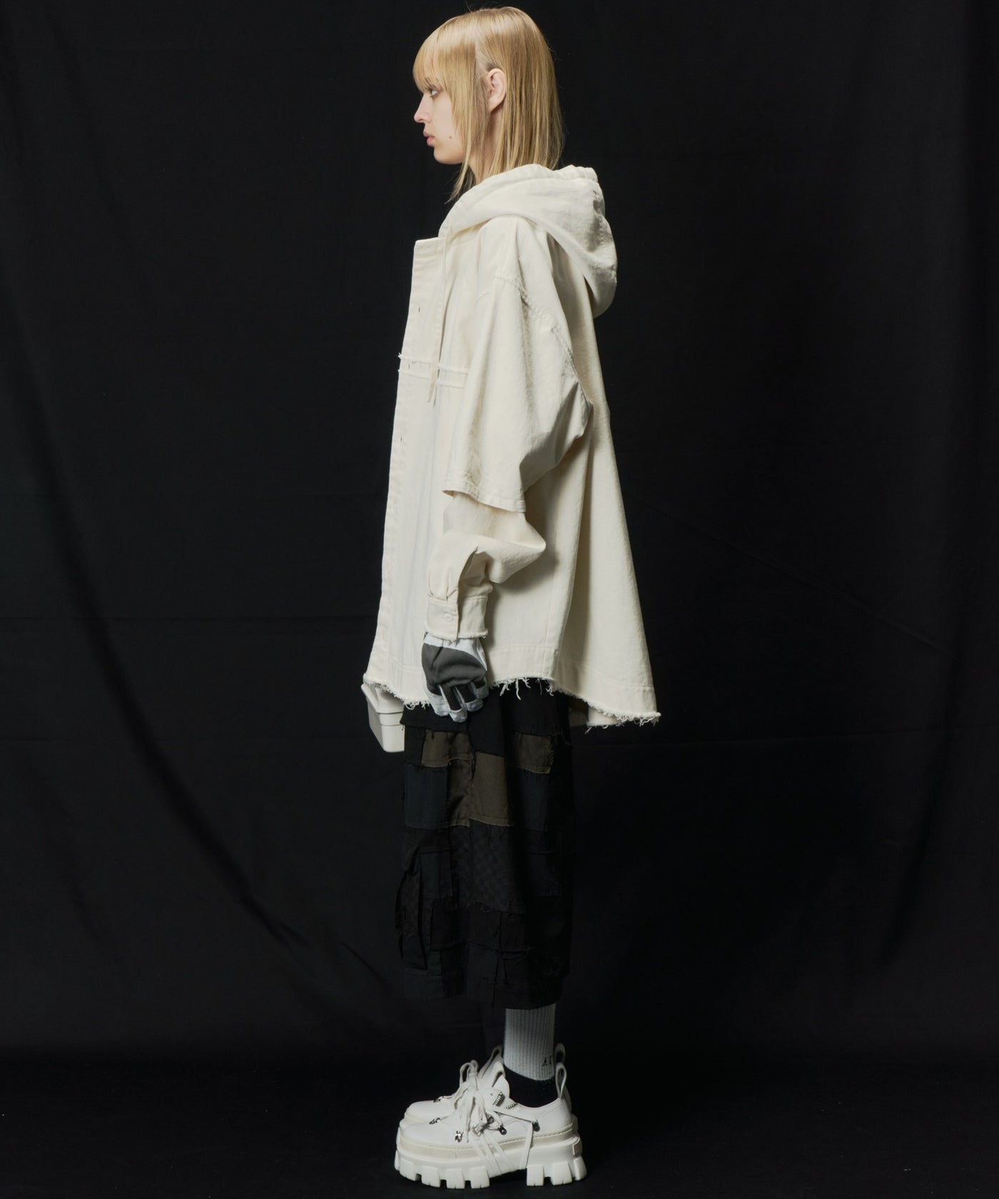 AIVER レイヤードカットオフツイルシャツ