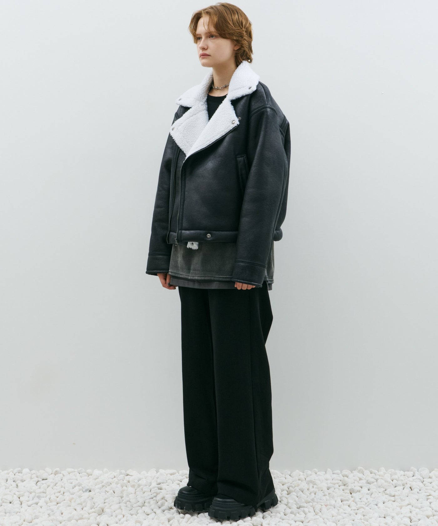 ARMANI EXCHANGE ムートンダブルライダース　フェイクレザー AFF AIVER フェイクムートンダブルライダース
