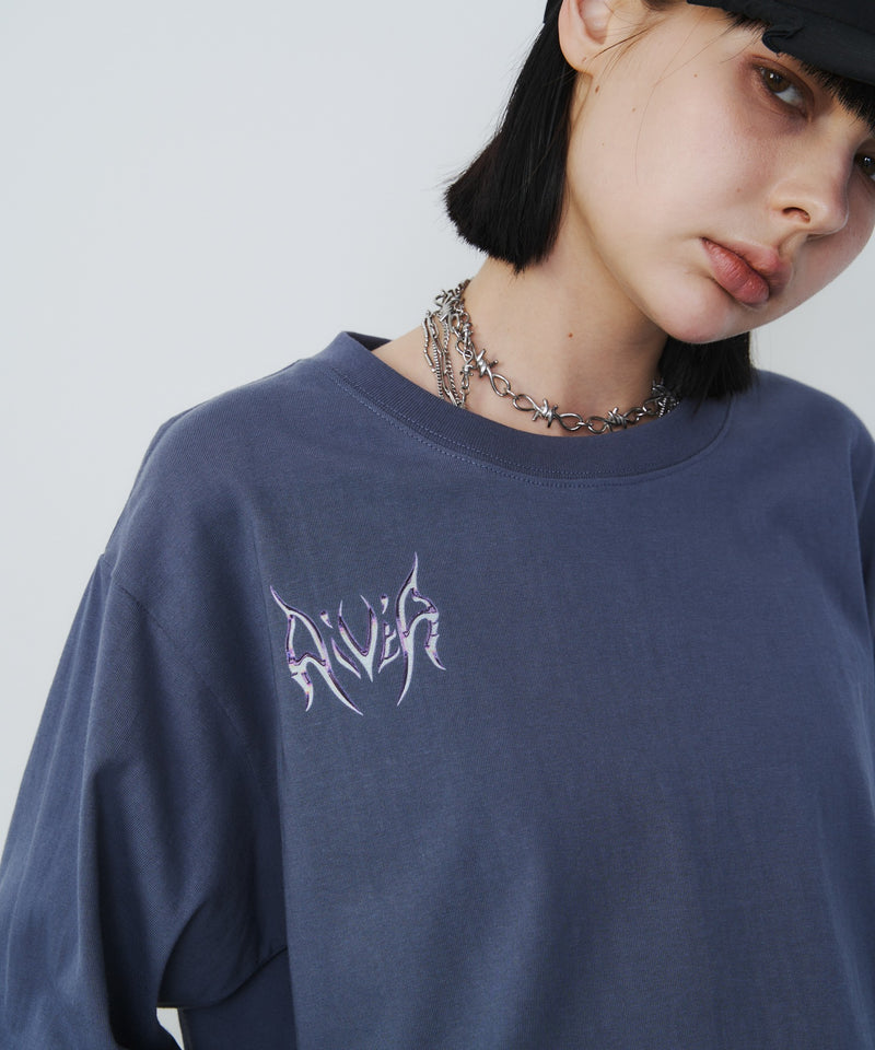 AIVER　メタリックロゴクロップドロンTEE