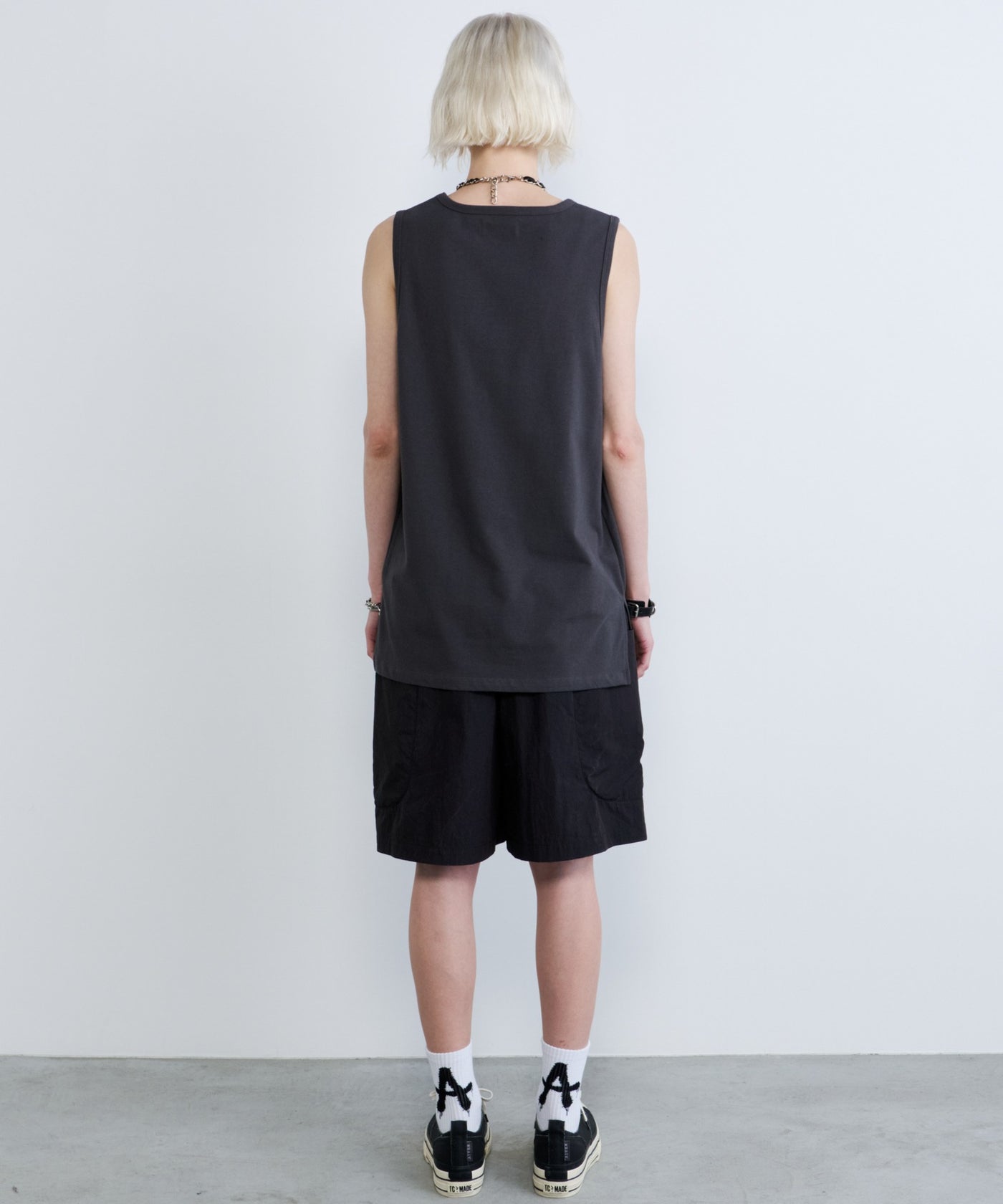 A.F. vandevorst 黒タンクトップ AFF AIVER 吸水速乾天竺ロングタンクトップ